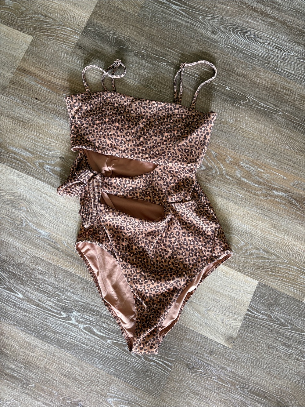 aerie Leopard Print One-Piece Swimsuit in Tan and Brown